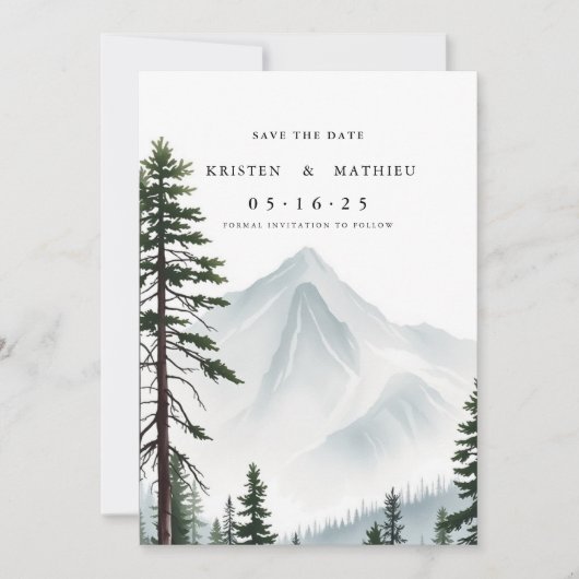 Romantischer Printable Mountain Save The Date (Vorderseite)
