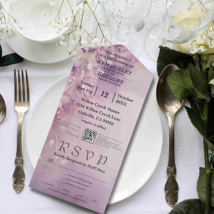 Romantischer QR-Code für Lilac Cream Floral All In One Einladung