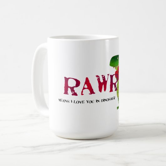 Romantischer RAWR T-rex Dinosaurier Kaffeetasse (Vorderseite Links)