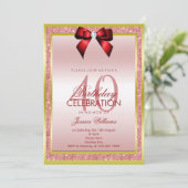 Romantischer Red Bow & Funkelnd Glitzer 40. Geburt Einladung (Stehend Vorderseite)