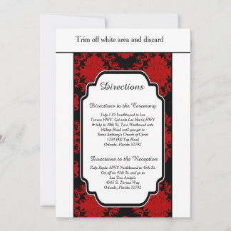 Romantischer Red Damask 3.5x6 Routenkarte Einladung
