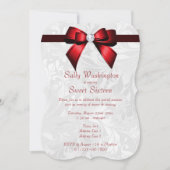 Romantischer Red Diamond Bow & Damask Sweet 16 Einladung (Vorderseite)