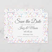 Romantischer Regenbogen Confetti Save the Date Postkarte (Vorne/Hinten)