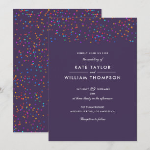 Romantischer Regenbogen-Konfetti-Purple-Hochzeit Einladung