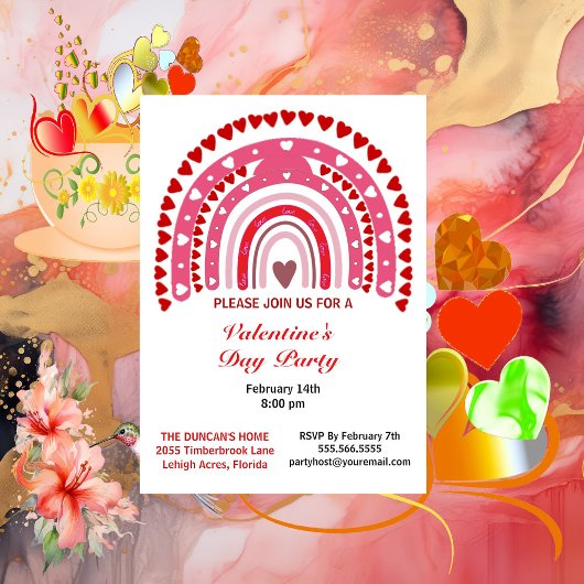 Romantischer Regenbogen-Valentinstag Herz-Party Einladung