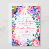 Romantischer Regenbogengarten Blumenkraut 16 Party Einladung (Vorderseite)