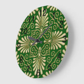 Romantischer Retro Art Deco Damask Green Gold 01 Große Wanduhr (Winkel)