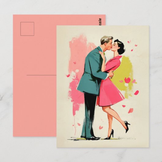 Romantischer Retro-Kuss eines Paares Postkarte (Vorne/Hinten)
