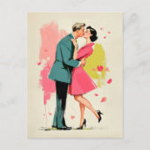 Romantischer Retro-Kuss eines Paares Postkarte (Vorderseite)
