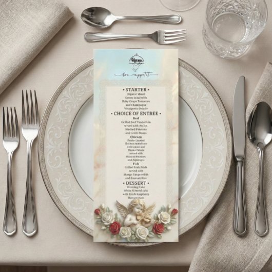 Romantischer Rokoko Cherub Geige Vintage Menükarte