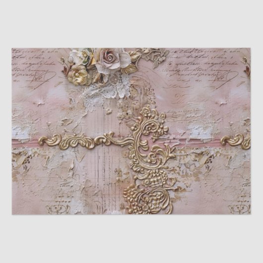 Romantischer Rokoko Dusty Rose Antik Spitze Seidenpapier (Vorderseite)