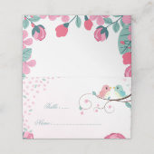 Romantischer Rosa & Blau Liebesvogel botanisch Platzkarte (Außenseite Aufgefaltet)