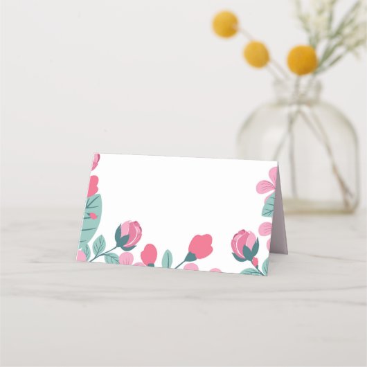 Romantischer Rosa & Blau Liebesvogel botanisch Platzkarte (Rückseite)