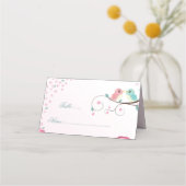 Romantischer Rosa & Blau Liebesvogel botanisch Platzkarte (Vorderseite)