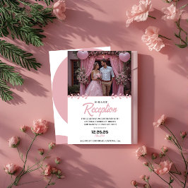 Romantischer rosa Blumen-Hochzeitsempfang Einladung