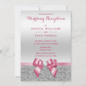 Romantischer rosa Bogen, silberner Glitzer-Empfang Einladung (Vorderseite)