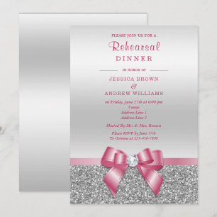 Romantischer rosa Bogen, silbernes Einladung