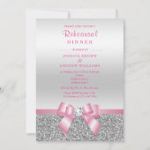Romantischer Rosa Bow Silver Glitzer Probe Abendes Einladung (Vorderseite)