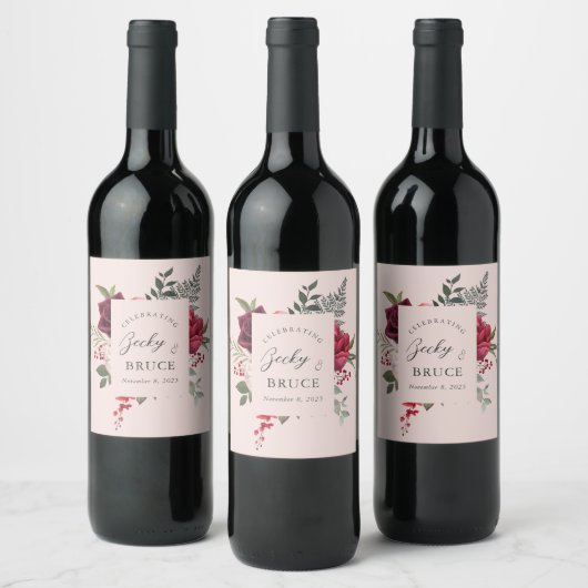 Romantischer rosa Brautstrauß nach Maß Weinetikett (Flaschen)