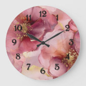 Romantischer Rosa Burgund Gold Floral Große Wanduhr (Vorderseite)
