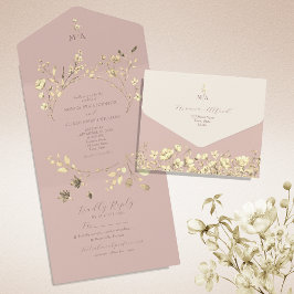 Romantischer Rosa-Einladungen für Hochzeiten All In One Einladung