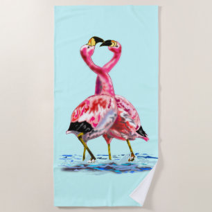 Romantischer rosa Flamingos Liebe Dance - Malerei Strandtuch