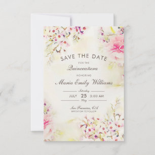 Romantischer Rosa Floral Wasserfarbe Quinceanera Save The Date