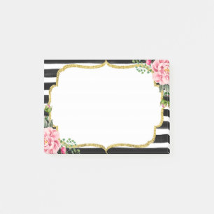 Romantischer rosa Floral Watercolor Streifen Goldr Post-it Klebezettel