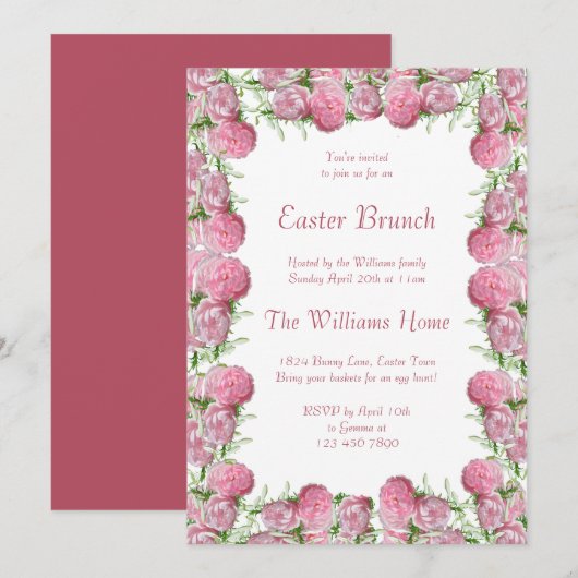 Romantischer rosa Gerahmter Osterbrunch Einladung (Vorne/Hinten)