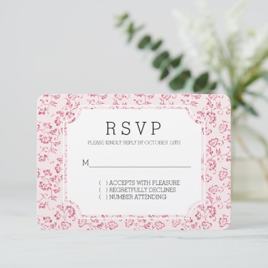 Romantischer Rosa Glitzer Bloral Wedding RSVP Karte (Stehend Vorderseite)