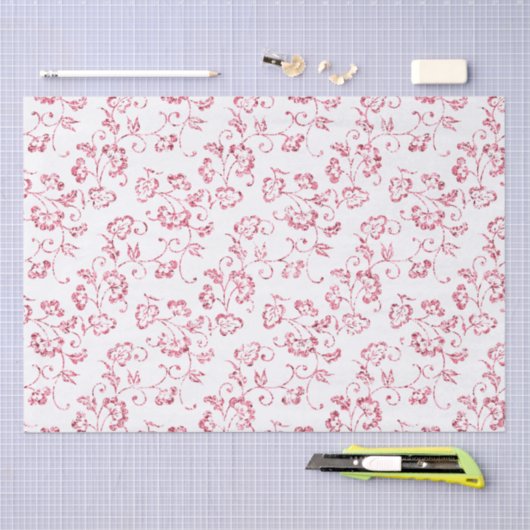 Romantischer Rosa Glitzer Blumenzehen Seidenpapier (Handwerk)