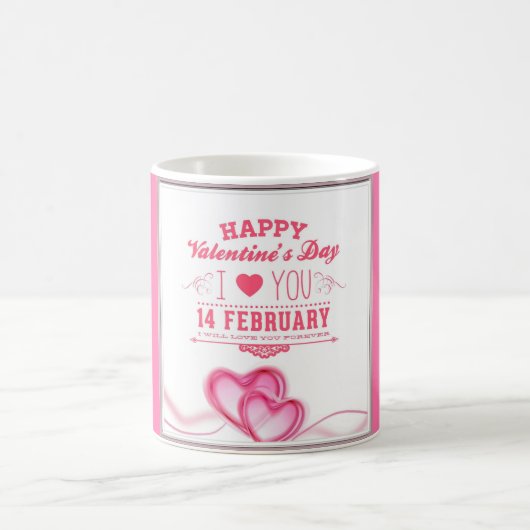 Romantischer rosa glücklicher Valentinstag Kaffeetasse (Mittel)