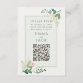 Romantischer rosa grüner Blumenzwiebelcode RSVP QR Begleitkarte (Vorderseite)