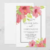Romantischer Rosa Hibiskus Gerahmte Hochzeit Einladung (Vorne/Hinten)