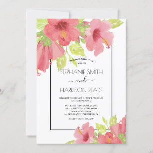 Romantischer Rosa Hibiskus Gerahmte Hochzeit Einladung