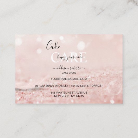 Romantischer rosa Lichteffekt Glitzer Cake Care Bu Visitenkarte (Rückseite)