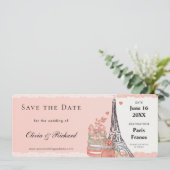 Romantischer Rosa-Paris-Boarding Save the Date Einladung (Stehend Vorderseite)