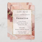 Romantischer Rosa Rosa Gold Floral Geburtstag Einladung (Vorne/Hinten)