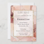 Romantischer Rosa Rosa Gold Floral Geburtstag Einladung (Vorderseite)