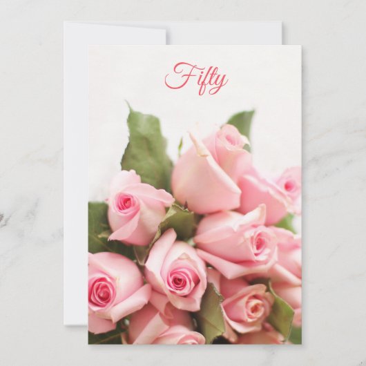 Romantischer rosa Rosen-Blumenstrauß-50. Einladung (Vorderseite)