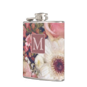 Romantischer rosa Rosen Blumenstrauß Monogramm Flachmann (Links)