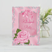 Romantischer rosa Rosen- u. Bogenruhestand Einladung (Stehend Vorderseite)
