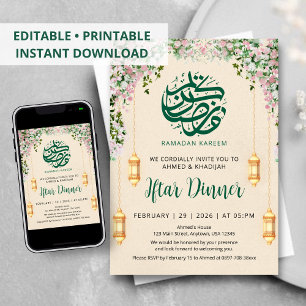 Romantischer rosa Rosenkranz Ramadan Iftar-Einladu Einladung
