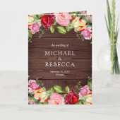Romantischer Rosa Rote Rosen QR Code Holz Hochzeit Einladung (Vorderseite)