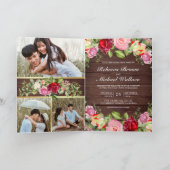 Romantischer Rosa Rote Rosen QR Code Holz Hochzeit Einladung (Innenseite)