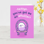 Romantischer rosa Vogelpun Funny Valentine's Day Karte (Gelbe Blume)
