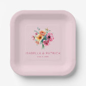 Romantischer rosa Wasserfarben-Blumenstrauß Pappteller (Vorderseite)