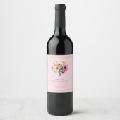 Romantischer rosa Wasserfarben-Blumenstrauß Weinetikett (Vorderseite)