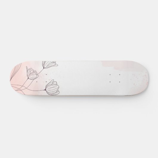 Romantischer Rosa Watercolor Skateboard (Horizontal)