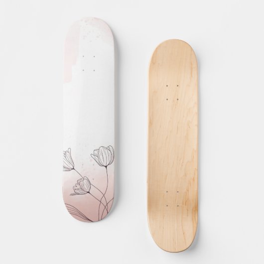 Romantischer Rosa Watercolor Skateboard (Vorderseite)